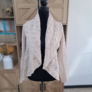 Apt. 9 Cable Knit Cardigan Sweater Open Front Long Sleeve Light Beige Cozy Warm